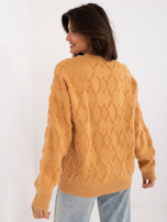 Hurt Camelowy damski sweter oversize ze ściągaczami