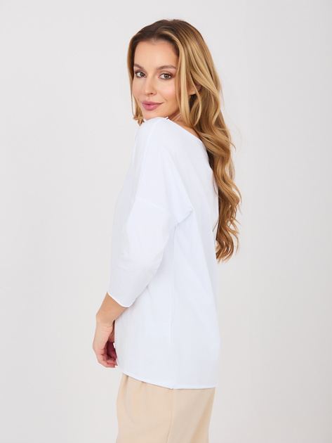 Biała damska bluzka basic z dekoltem w łódkę RUE PARIS