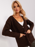 Hurt Ciemnobrązowy dzianinowy sweter rozpinany
