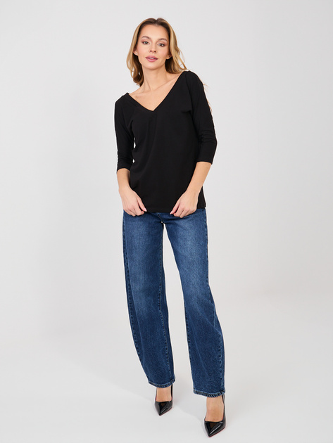 Czarna damska bluzka basic z dekoltem V RUE PARIS