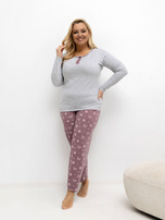 Šedá bavlněná pyžama plus size s kalhotami.