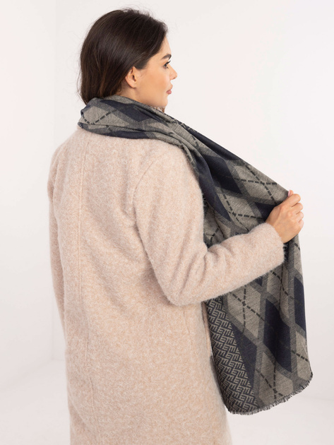 Hurtownia Granatowo-beżowy damski szal w romby