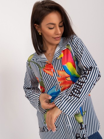 Wholesale navy and white printed women's shirt.