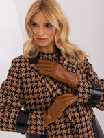 Hurt Jasnobrązowe gładkie rękawiczki z eko skórą 