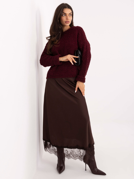 Bordowy sweter boucle z domieszką wełny