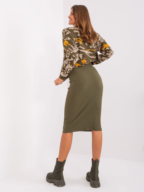 Hurtownia Khaki midi spódnica dzianinowa w prążek