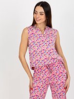 Hurtownia Różowa bluzka w kwiaty bez rękawów FRESH MADE