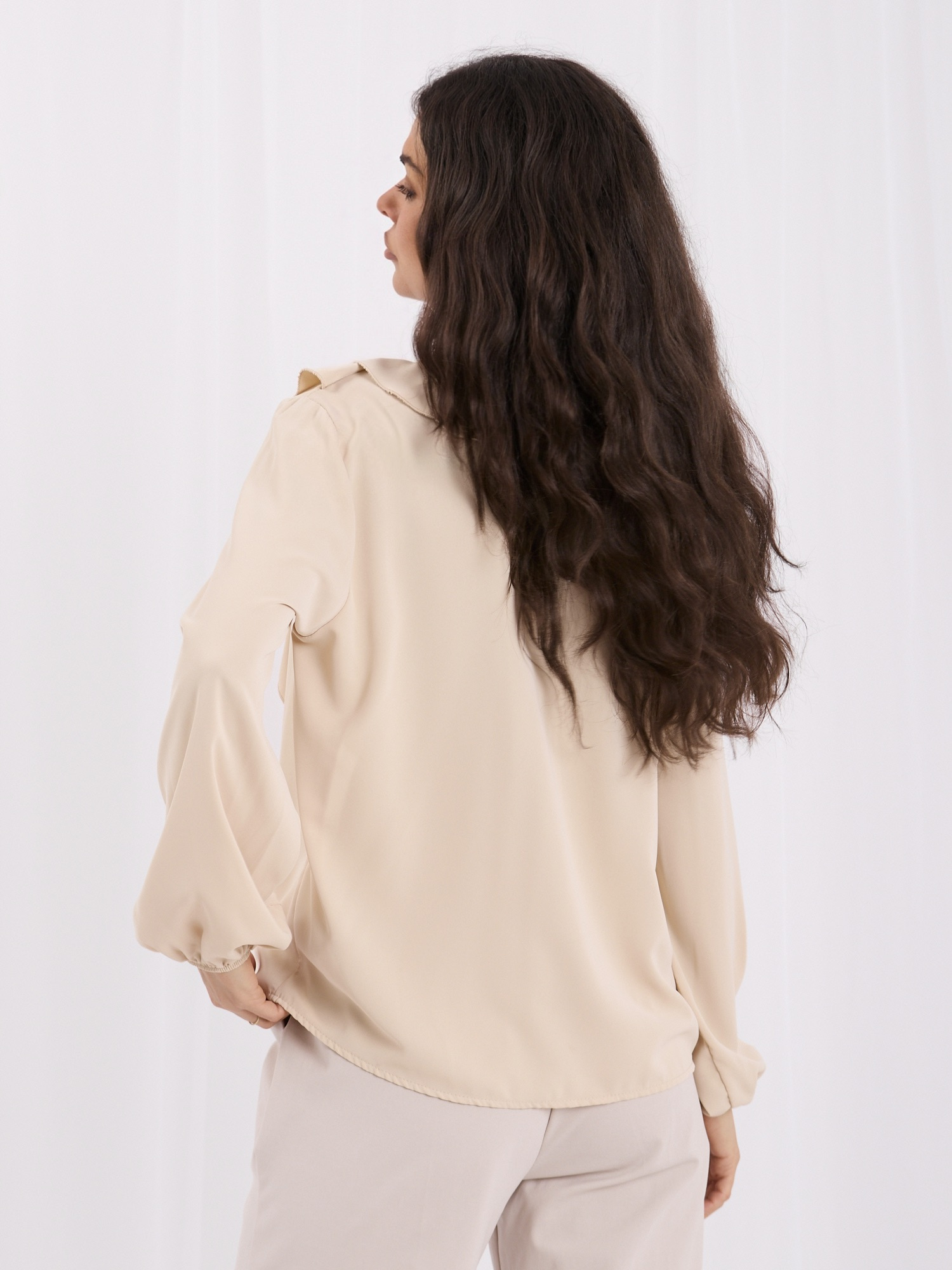 Beige elegant blouse with ruffle RUE PARIS.