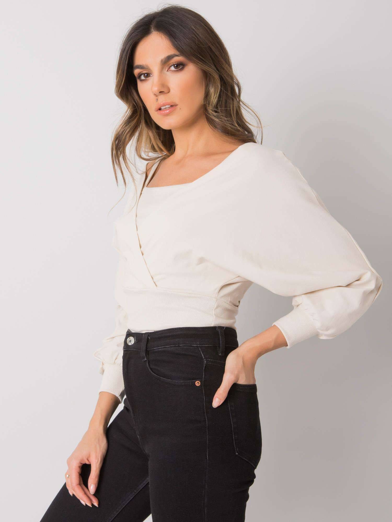 Beige Damenbluse aus Baumwolle Chavri RUE PARIS.