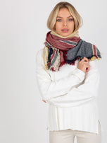 Hurt Granatowo-czerwony wzorzysty szal zimowy z wełną