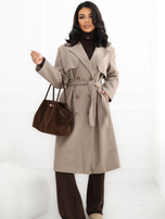 Beige melierte Übergangsjacke mit lockeren Revers.