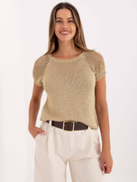 Golden women's short-sleeve sweater.