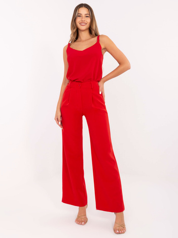 Hurtownia Czerwone spodnie z materiału z zakładkami