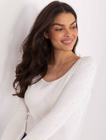 Ecru bawełniana bluzka z nadrukiem w kwiatki 