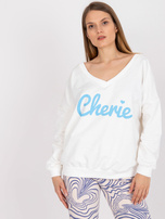 Ecru-modra bombažna oversized bluza z natisom.