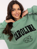 Hurt Pistacjowa dresowa bluza bez kaptura z haftem