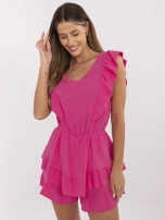 Fuksjowy muślinowy kombinezon o kroju sukienki