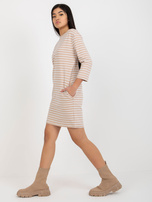 Hurt Beżowo-biała sukienka basic z kieszeniami RUE PARIS  