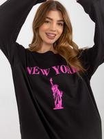 Hurt Czarno-różowa długa bluza oversize z nadrukiem 