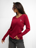 Bordowa bawełniana bluzka z kokardką RUE PARIS  