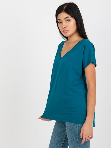 Hurt Morski klasyczny t-shirt basic z dekoltem V Emory