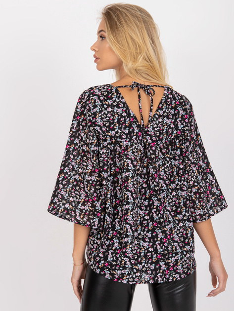 Czarna luźna bluzka z kwiatowym nadrukiem ZULUNA