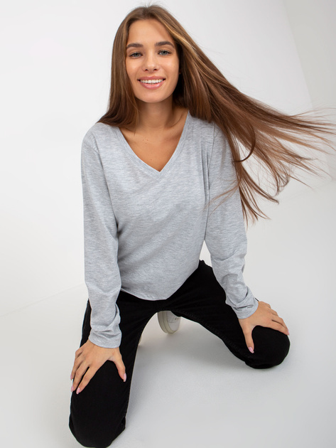 Hurtownia Szara gładka bluzka longsleeve z bawełny
