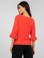 Koralowy damski sweter w jednolitym kolorze