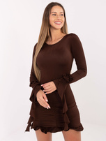 Brązowa koktajlowa sukienka z drapowaniem