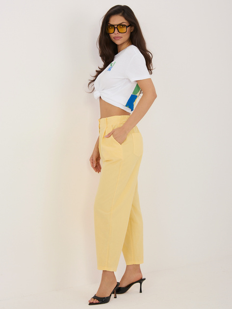 Jasnożółte sztruksowe spodnie z nogawką 7/8 RUE PARIS