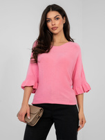 Pastelowy różowy damski sweter z rękawem 3/4