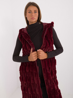 Hurtownia Bordowa zimowa kamizelka futrzana z zapięciem