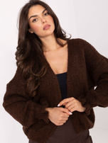 Ciemnobrązowy damski kardigan z wełną RUE PARIS