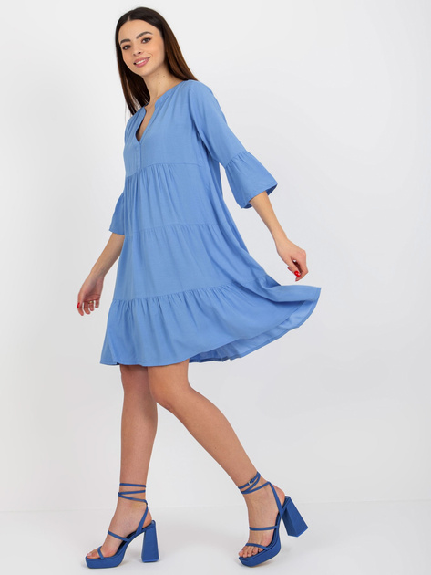 Hurt Jasnoniebieska sukienka z falbaną i rękawem 3/4 SUBLEVEL