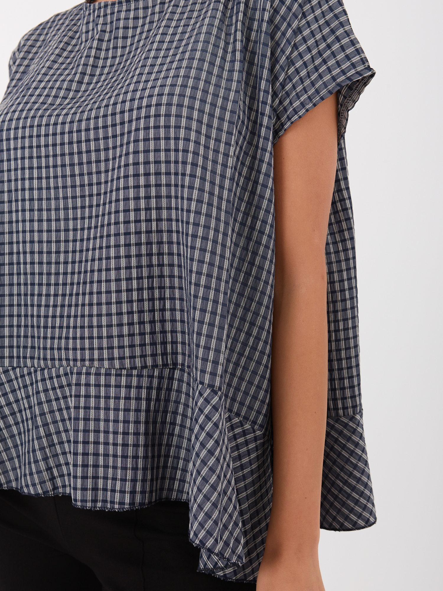 Granatowa letnia bluzka w kratkę