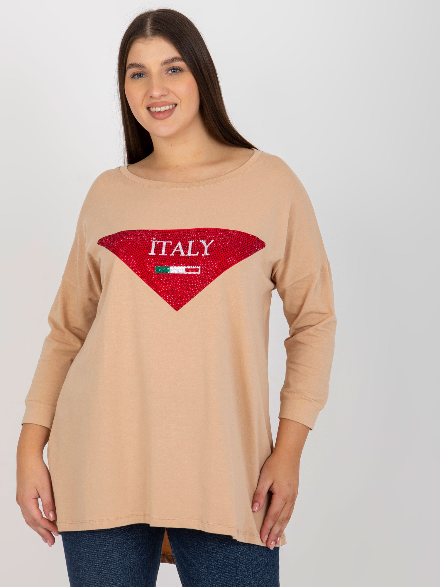 Beżowa bluzka plus size z bawełny