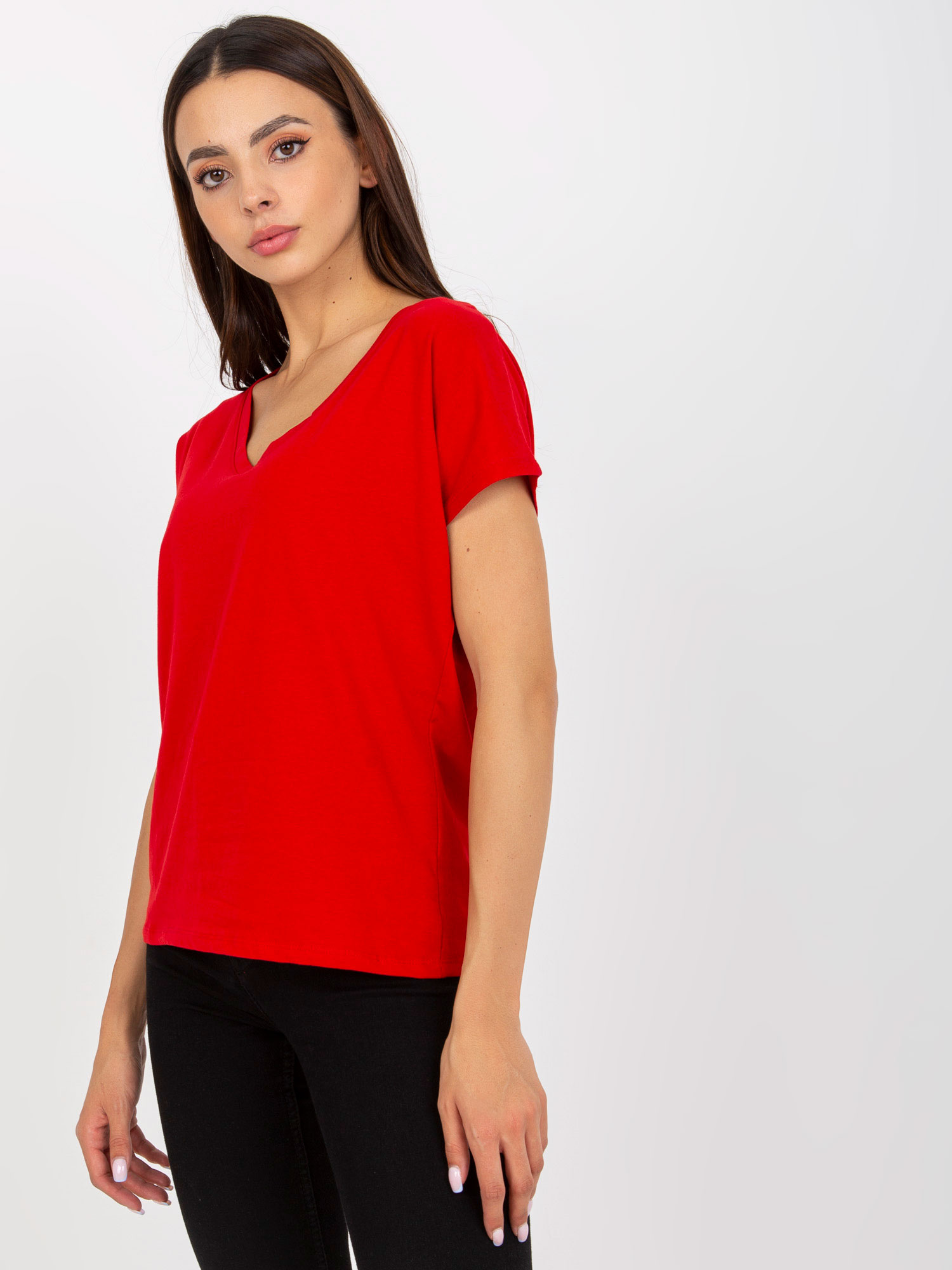 Czerwony damski t-shirt basic z bawełny