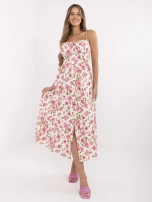 Ecru rozkloszowana sukienka w kwiaty 