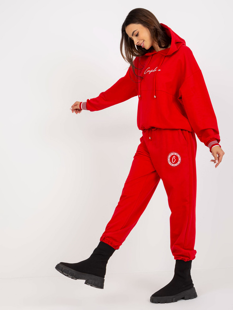 Hurtownia Czerwony komplet dresowy z bluzą z kapturem