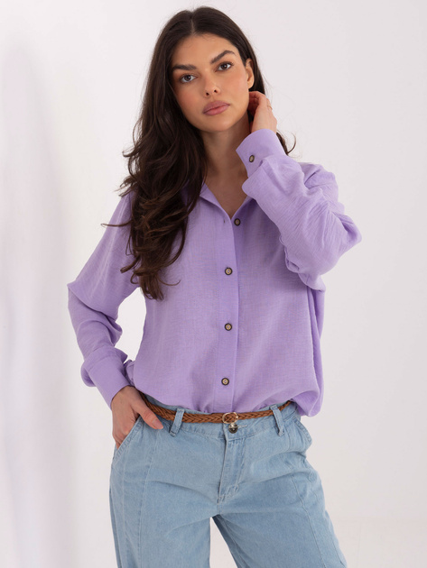 Liliowa rozpinana koszula z kołnierzykiem
