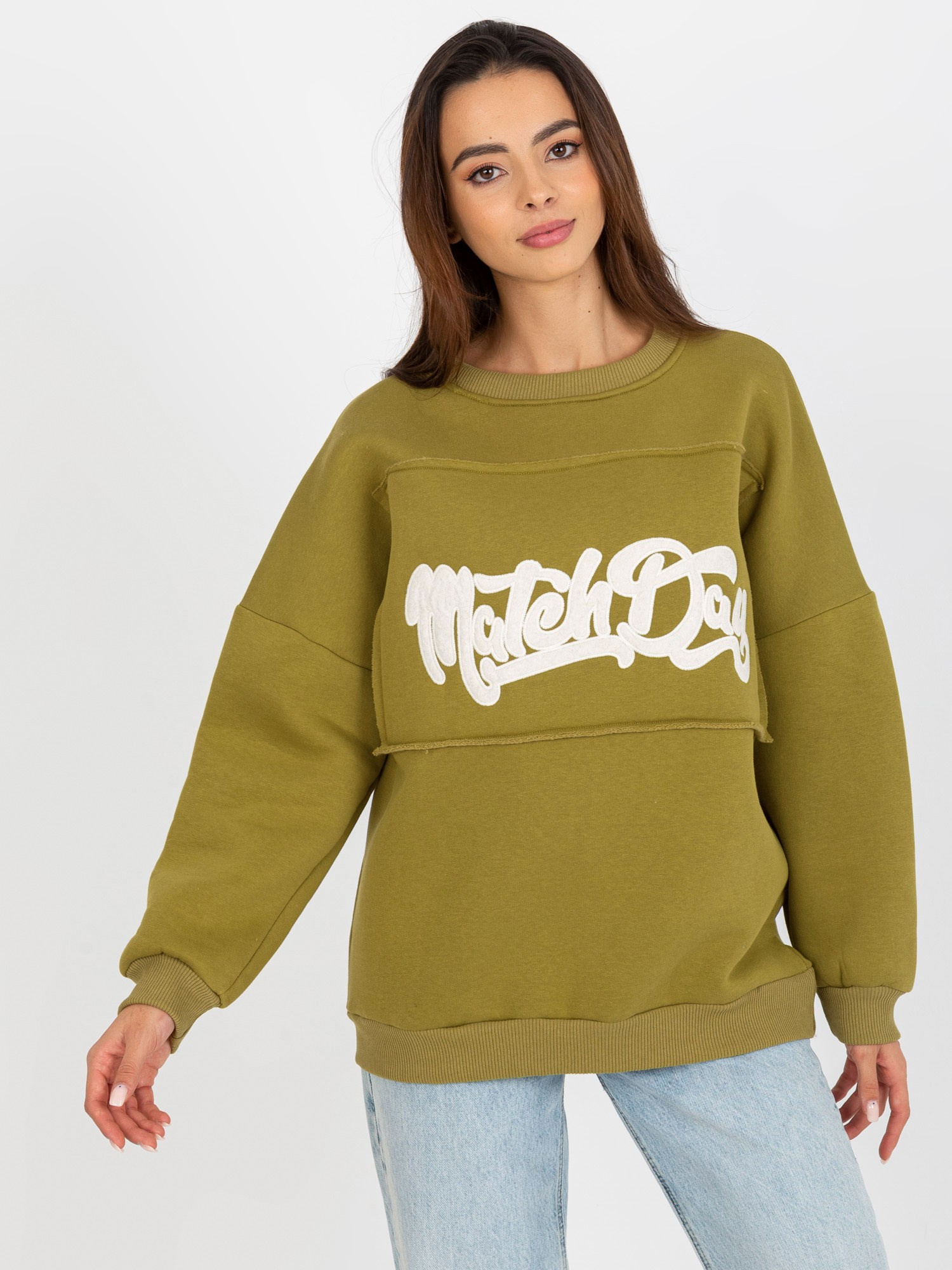 Hurtownia Oliwkowa dresowa bluza bez kaptura oversize 