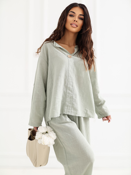 Khaki letnia bluzka z ozdobnym guzikiem