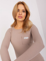 Hurt Ciemnobeżowa bluzka longsleeve z kieszonką 