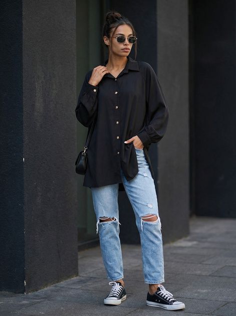 Czekoladowa koszula oversize z rozcięciami