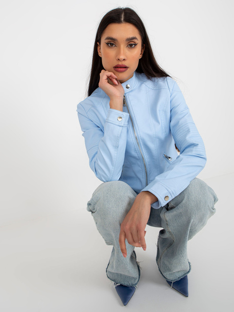 Hurt Jasnoniebieska kurtka z ekoskóry biker z podszewką