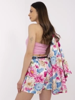 Ecru-mėlynas komplektas su kimono kirpimo švarku.