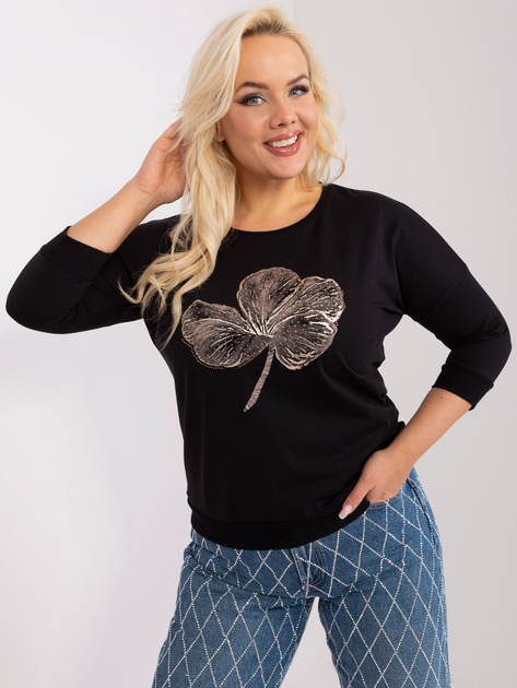 Hurt Czarna bluzka plus size z błyszczącym nadrukiem