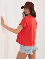 Fluo różowo-pomarańczowy damski t-shirt w paski