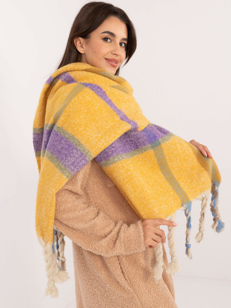 Hurtownia Ciemnożółty gruby szal damski z frędzlami