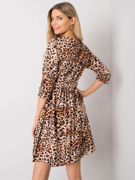 Beżowo-czarna sukienka w panterkę Abhiri